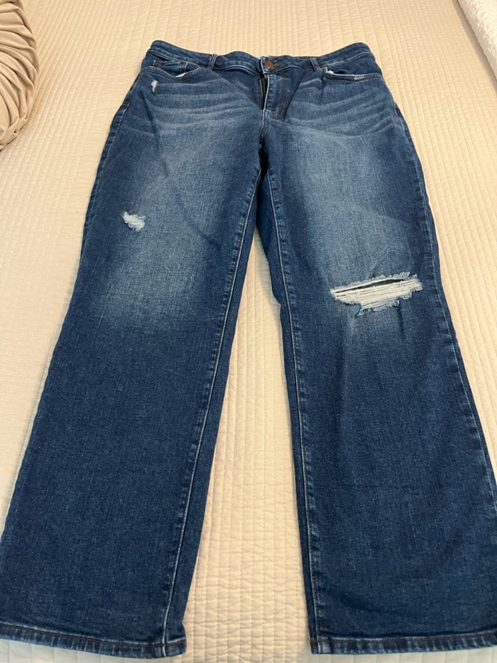 LOFT Curvy Straight Leg Distressed Jeans